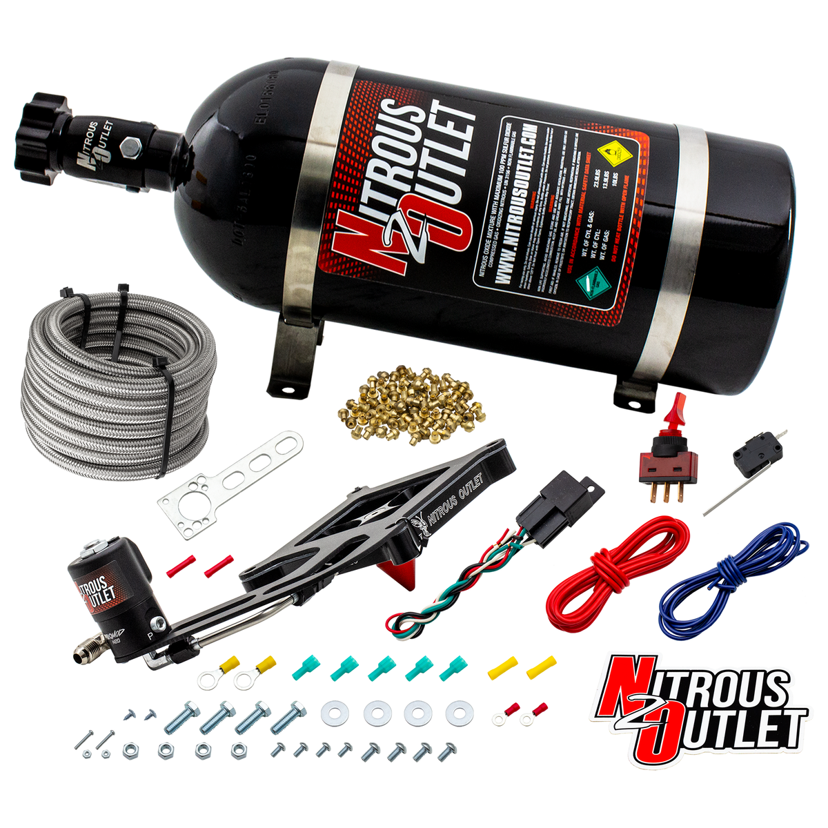 Nitrous Outlet 4150 Stinger 2 Dry System - Hard-line/.122 Nitrous Solenoid/Boomerang Solenoid Bracket - (50-500 HP)(12lb Bottle)