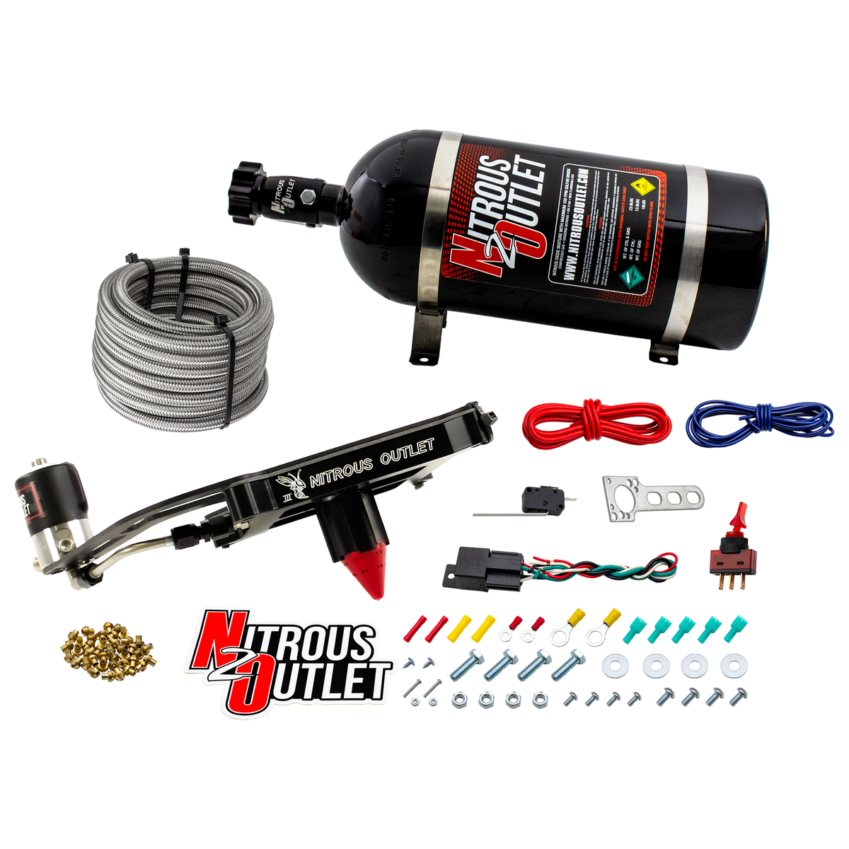 Nitrous Outlet 4150 Stinger 3 Dry System - Hard-line/.122 Nitrous Solenoid/Boomerang Solenoid Bracket - (50-500 HP)(15lb Bottle)