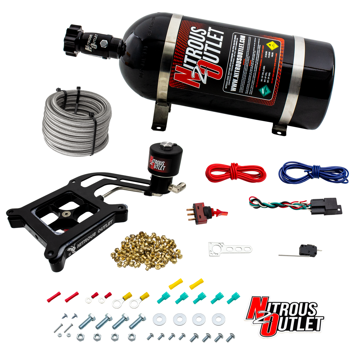 Nitrous Outlet 4150 Stinger 2 Dry Race System - Hard-line/.178 Trashcan Nitrous Solenoid/Boomerang Solenoid Bracket - (50-600 HP)(15lb Bottle)
