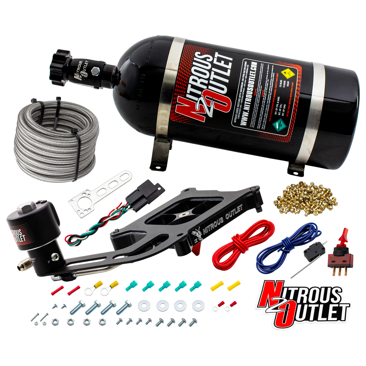 Nitrous Outlet 4150 Stinger 4 Dry Race System - Hard-line/.178 Trashcan Nitrous Solenoid/Boomerang Solenoid Bracket - (50-600 HP)(No Bottle)
