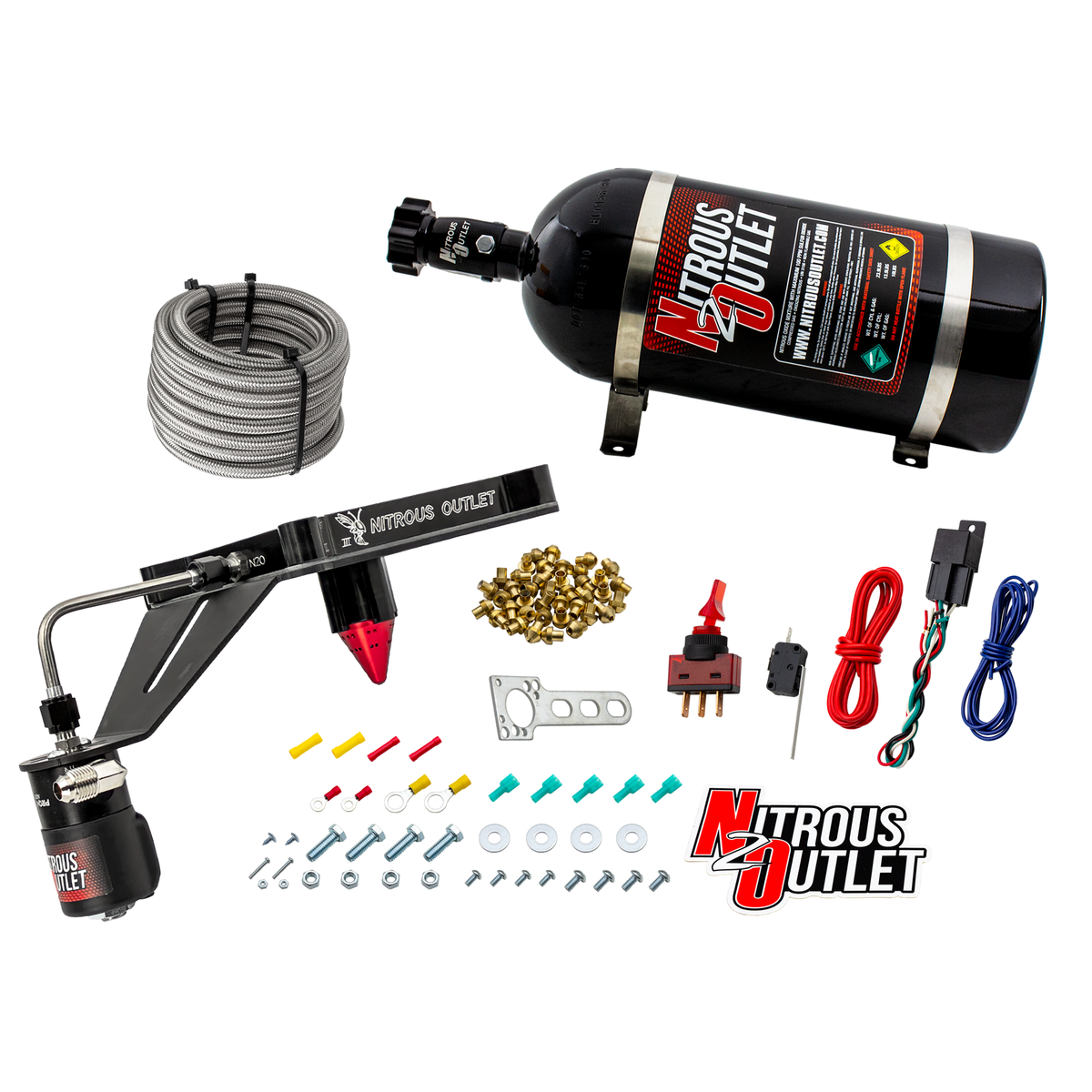 Nitrous Outlet 4150 Stinger 3 Dry System - Hard-line/.122 Nitrous Solenoid/Deep Break Solenoid Bracket/Solenoids Mount Upside Down - (50-500 HP)(12lb Bottle)