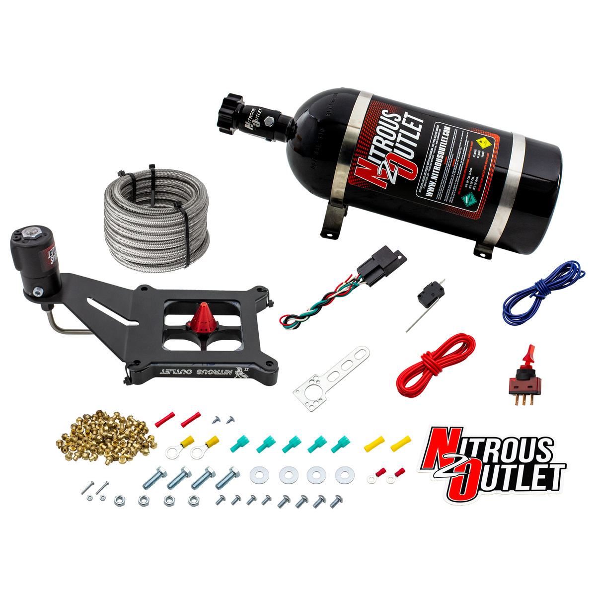 Nitrous Outlet 4150 Stinger 4 Dry System - Hard-line/.122 Nitrous Solenoid/Deep Break Solenoid Bracket/Solenoids Mount Upside Down - (50-500 HP)(12lb Bottle)