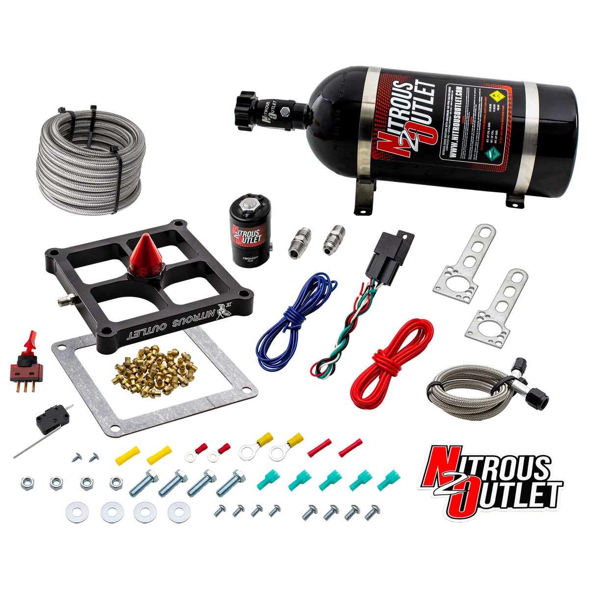 Nitrous Outlet 4500 Stinger 4 Dry System - Braided Hoses/.122 Nitrous Solenoid/Universal Solenoid Bracket - (50-500 HP)(No Bottle)