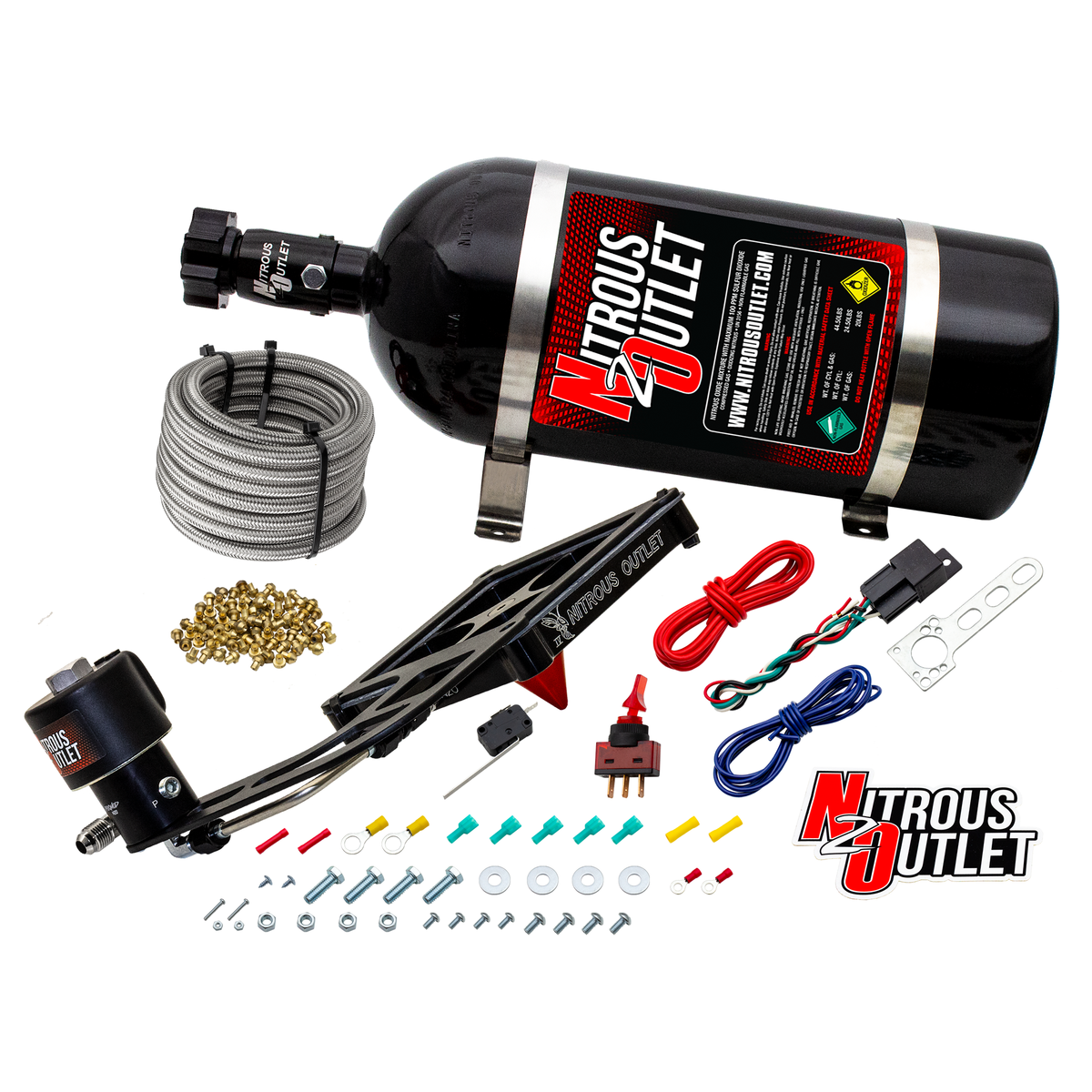 Nitrous Outlet 4500 Stinger 4 Dry Race System - Hard-line/.178 Trashcan Nitrous Solenoid/Boomerang Solenoid Bracket - (50-600 HP)(15lb Bottle)