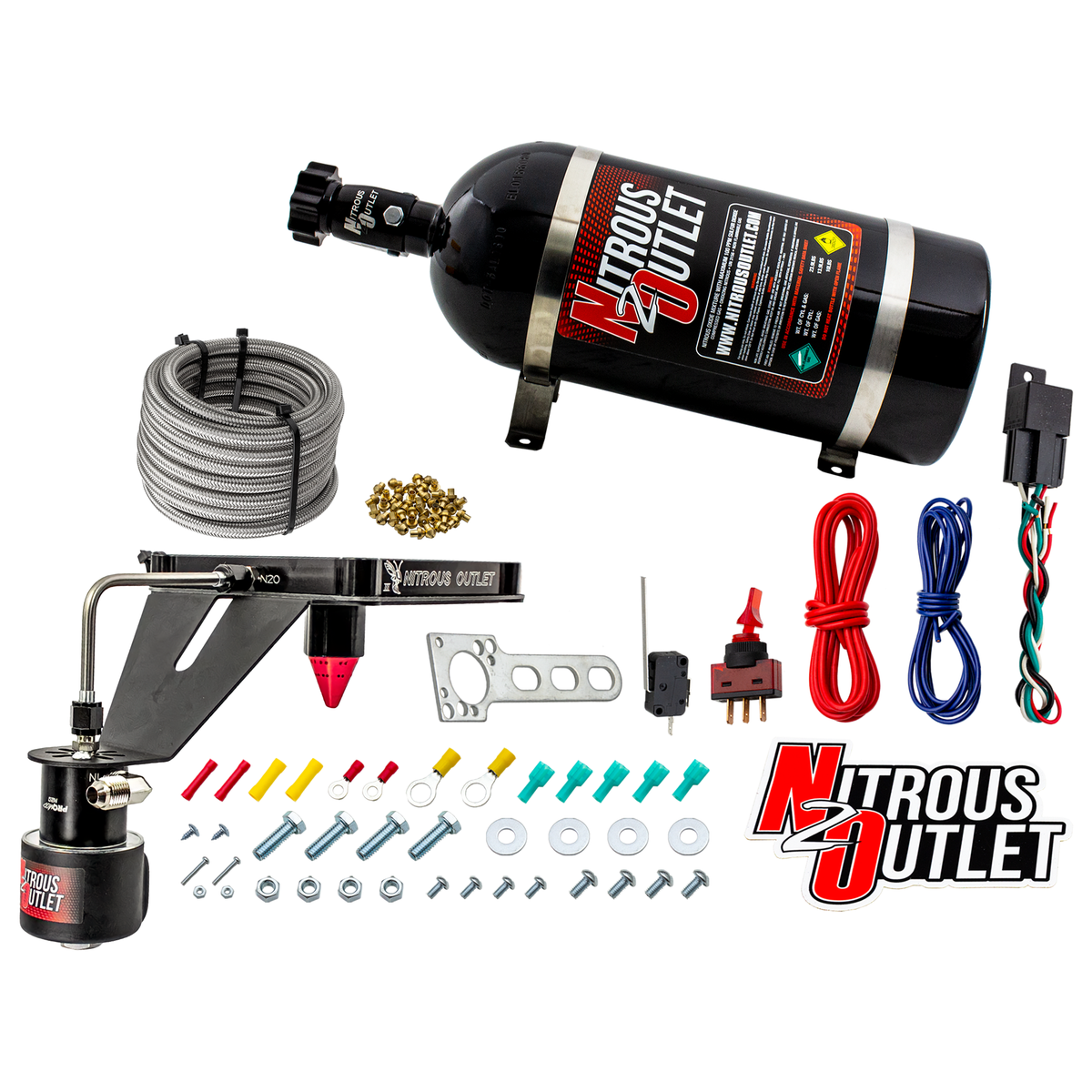 Nitrous Outlet 4500 Stinger 3 Dry Race System - Hard-line/.178 Trashcan Solenoid Nitrous Solenoid/Deep Break Solenoid Bracket/Solenoids Mount Upside Down - (50-600 HP)(15lb Bottle)