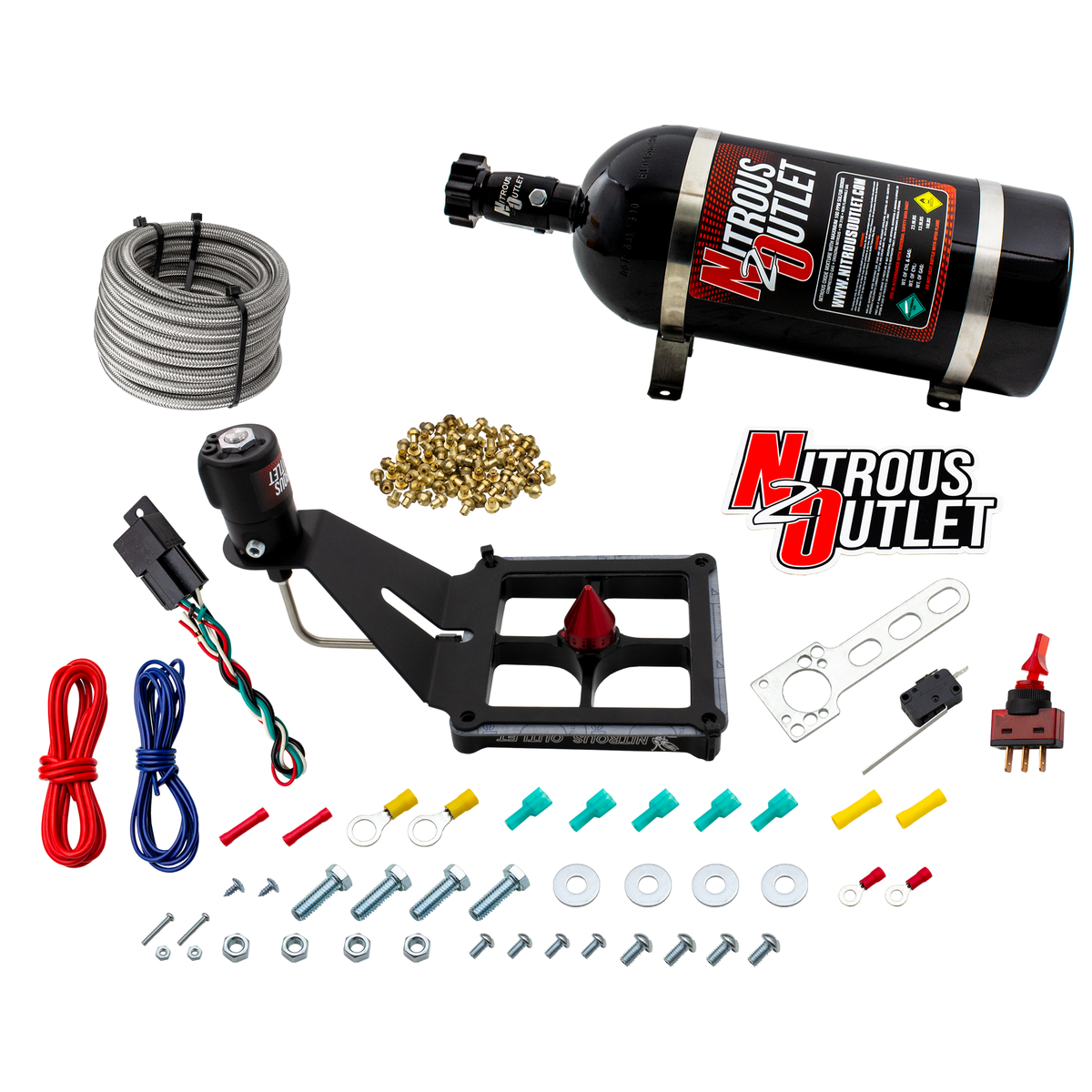 Nitrous Outlet 4500 Stinger 4 Dry System - Hard-line/.122 Nitrous Solenoid/Deep Break Solenoid Bracket/Solenoids Mount Upside Down - (50-500 HP)(12lb Bottle)