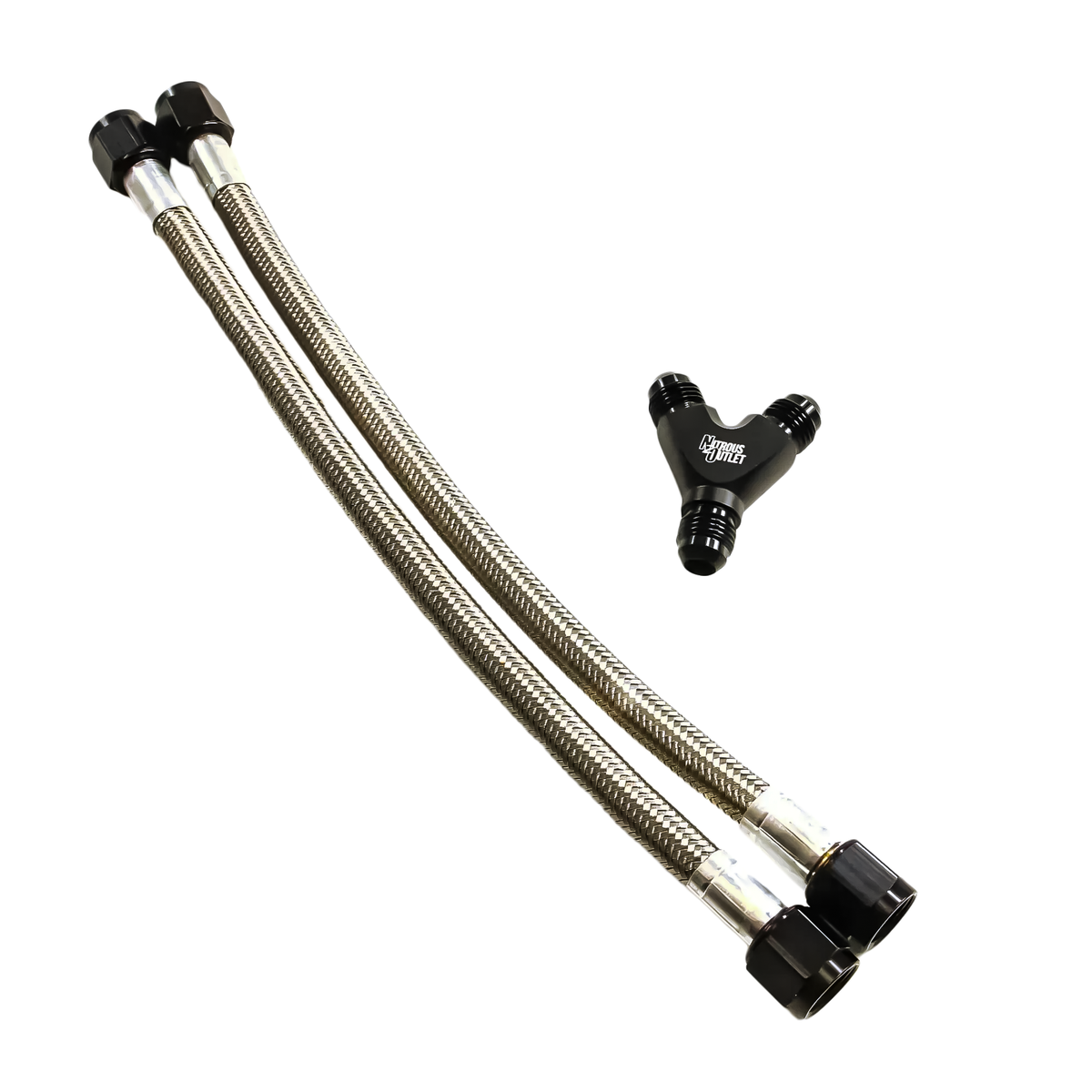 Nitrous Outlet Dual Bottle 6AN Feed Hose Kit - Two 12" Hoses/ 6AN Y Fitting