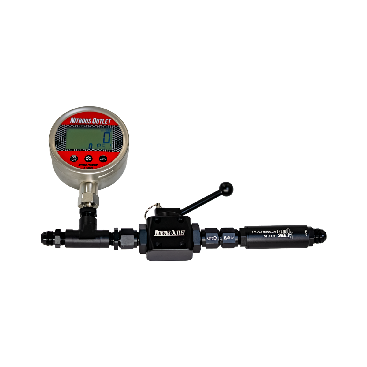 Nitrous Outlet PowerFlow Max 6AN High Flow Inline Billet Ball Valve With Filter & Gauge – .512" ID