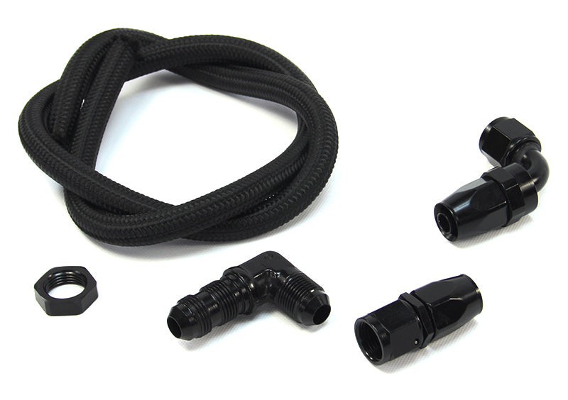 Nitrous Outlet 8AN Pressure Relief Kit - 90 Degree to 90 Degree Bulk Head/3' Steel Braided Hose/Black Fittings