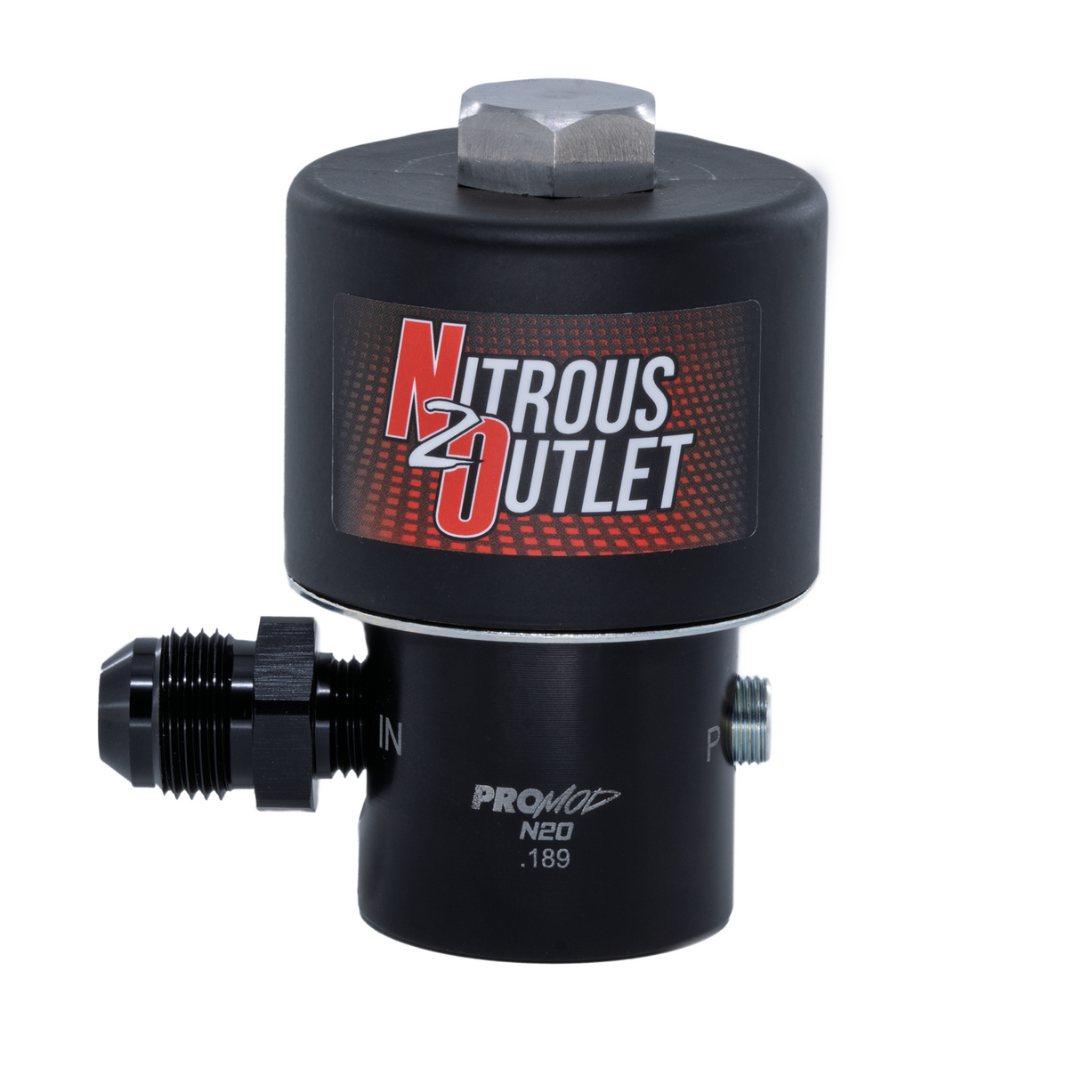 Nitrous Outlet Pro-Mod .189 Competition Nitrous Solenoid - Aluminum Base - Raised Inlet With 8AN Fitting / Machined Piston (30 Amp Draw)