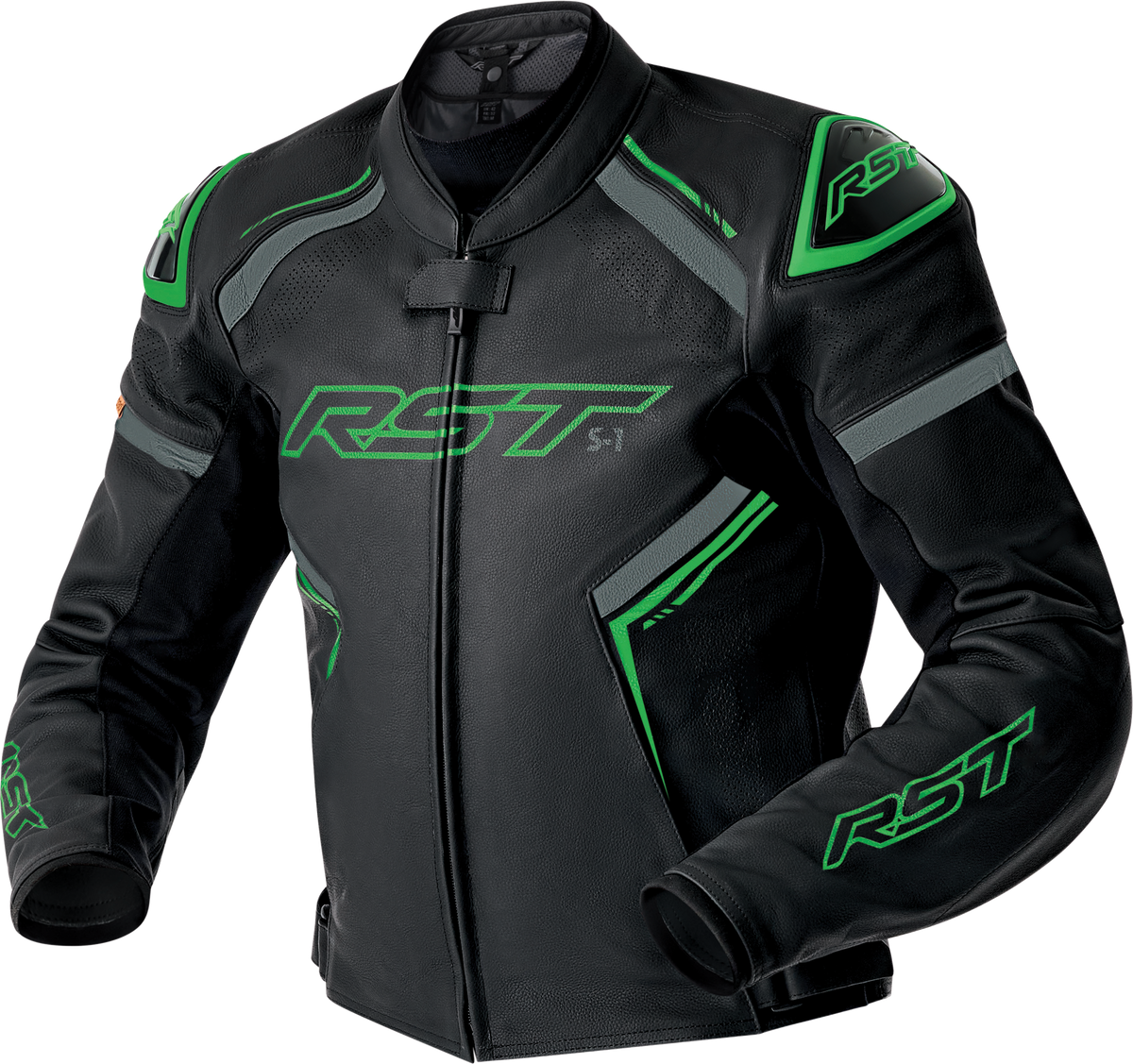 S1 D3o Leather Jacket Blk/Gry/Flo Grn Md