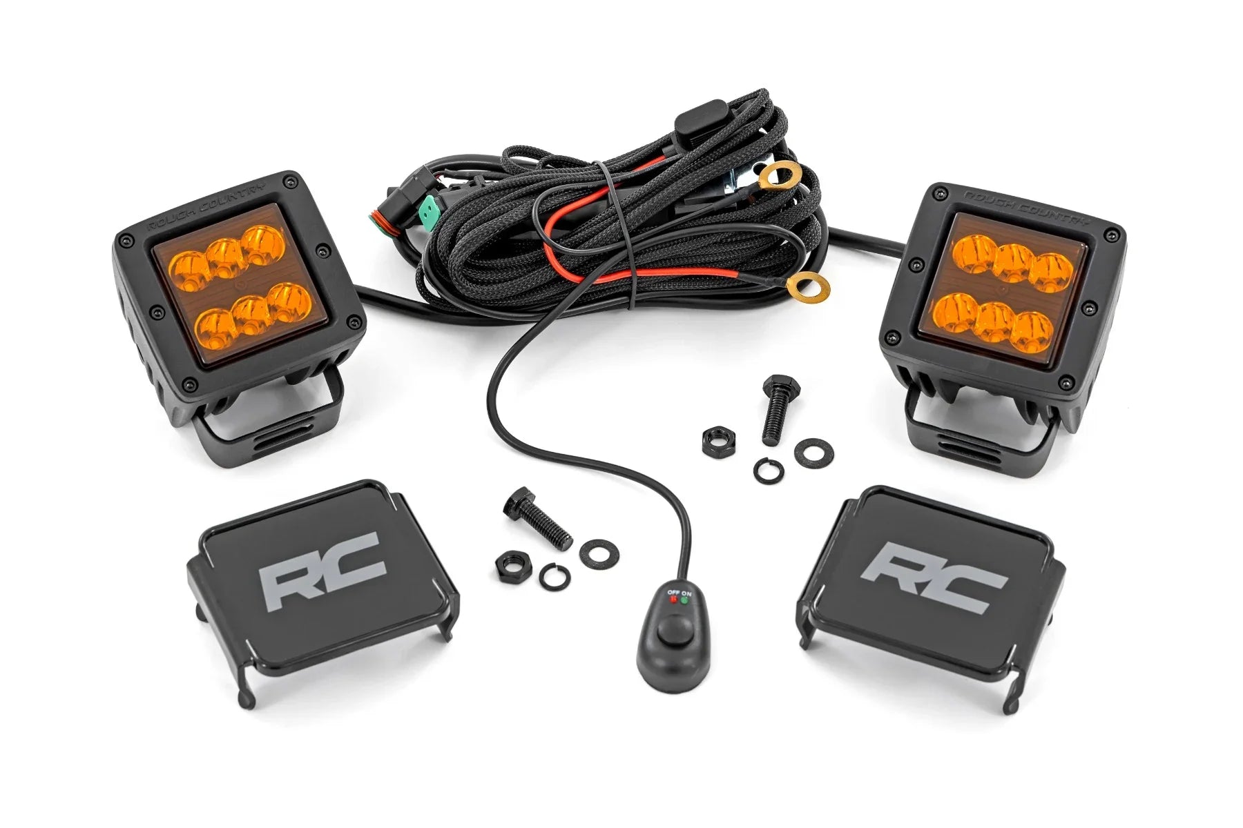 Rough Country 2 Inch Black Series LED Light Pods Spot | Amber