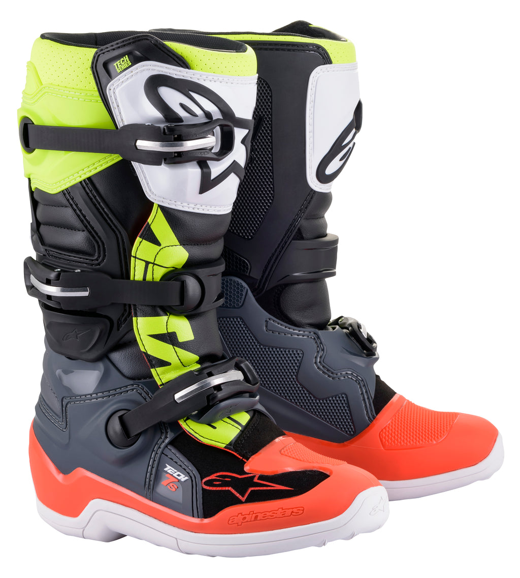 Tech 7s Boots Dark Grey/ Red Fluo/Yellow Fluo Sz 08