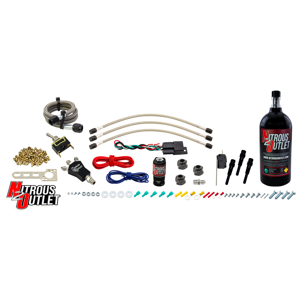 Nitrous Outlet Powersports EFI Three Cylinder Dry Nozzle System (Aluminum 90 Degree Nozzle)(20,30,40,50,60 HP)(No Bottle)