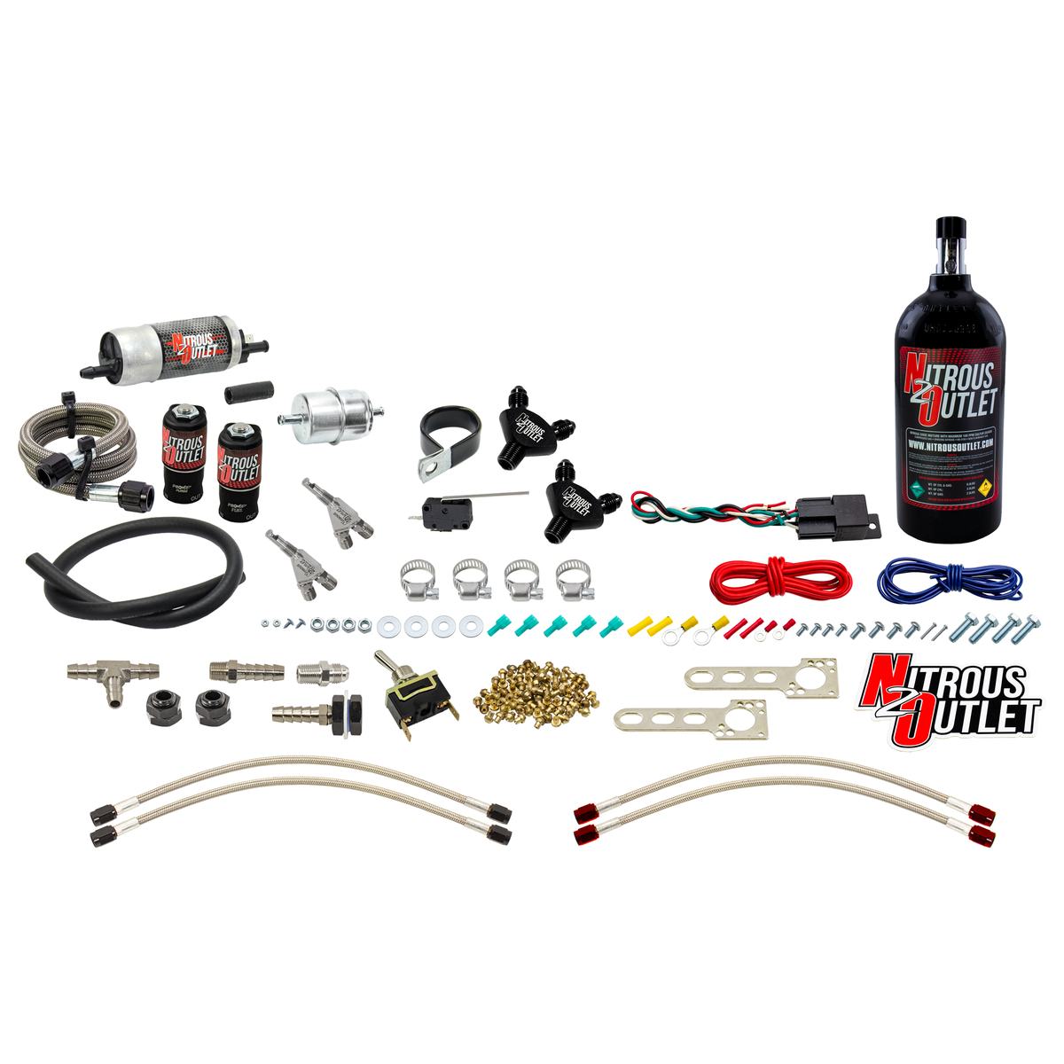 Nitrous Outlet Powersports Twin Cylinder Wet Nozzle System (Stainless 90 Degree Nozzles)(Gas)(6 psi)(20,30,40,50,60 HP)(5LB Bottle)