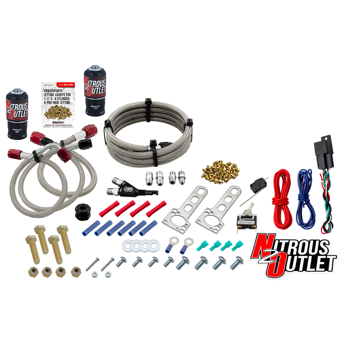 Nitrous Outlet Powersports SxS Single Cylinder Wet Nozzle System (Aluminum 90 Degree Nozzle)(Gas)(45-55 psi)(30,40,50 HP)(No Bottle)