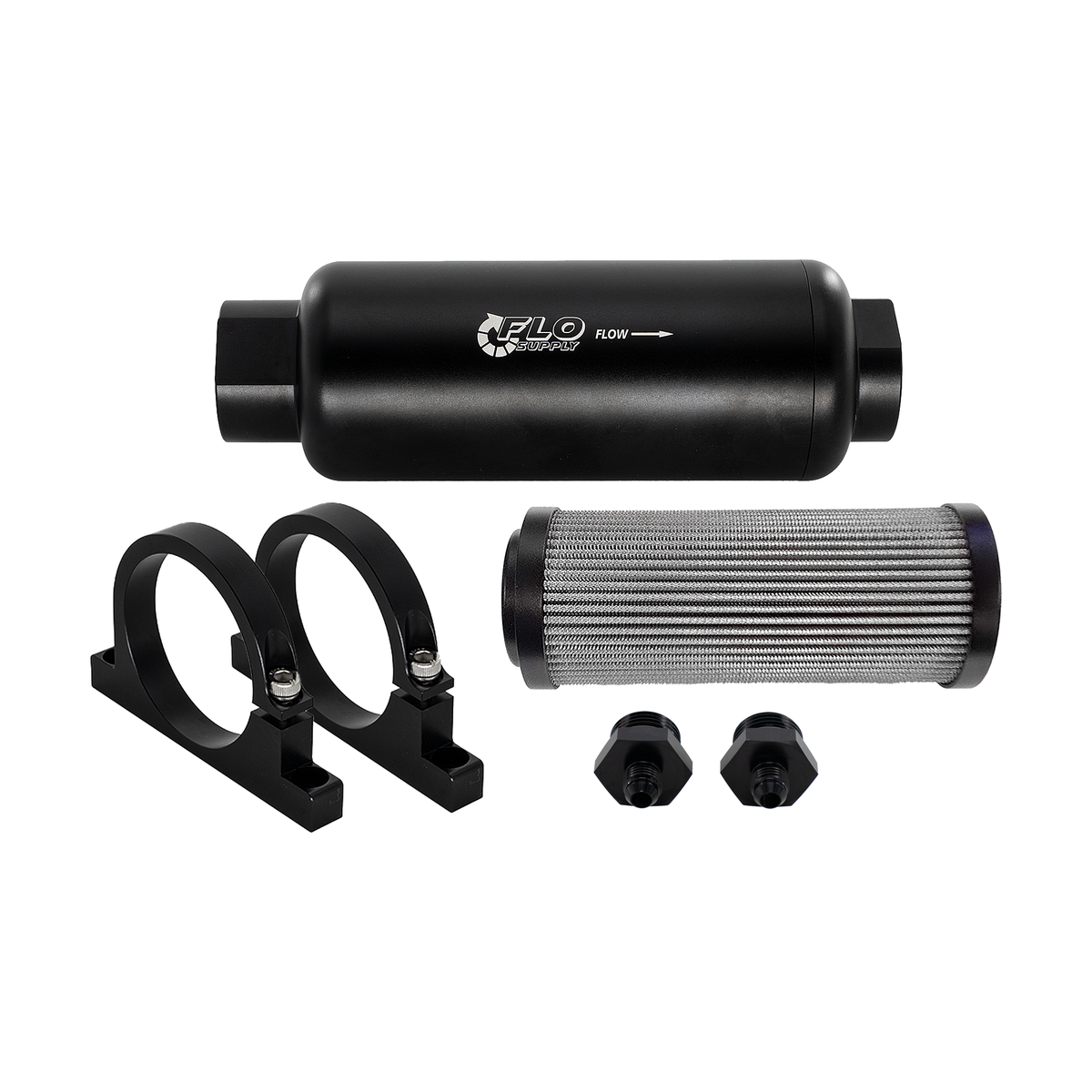 Flo Supply Inline Fuel Filter Kit - Housing With 12AN Male Fittings - 40 Micron Inline Fuel Filter