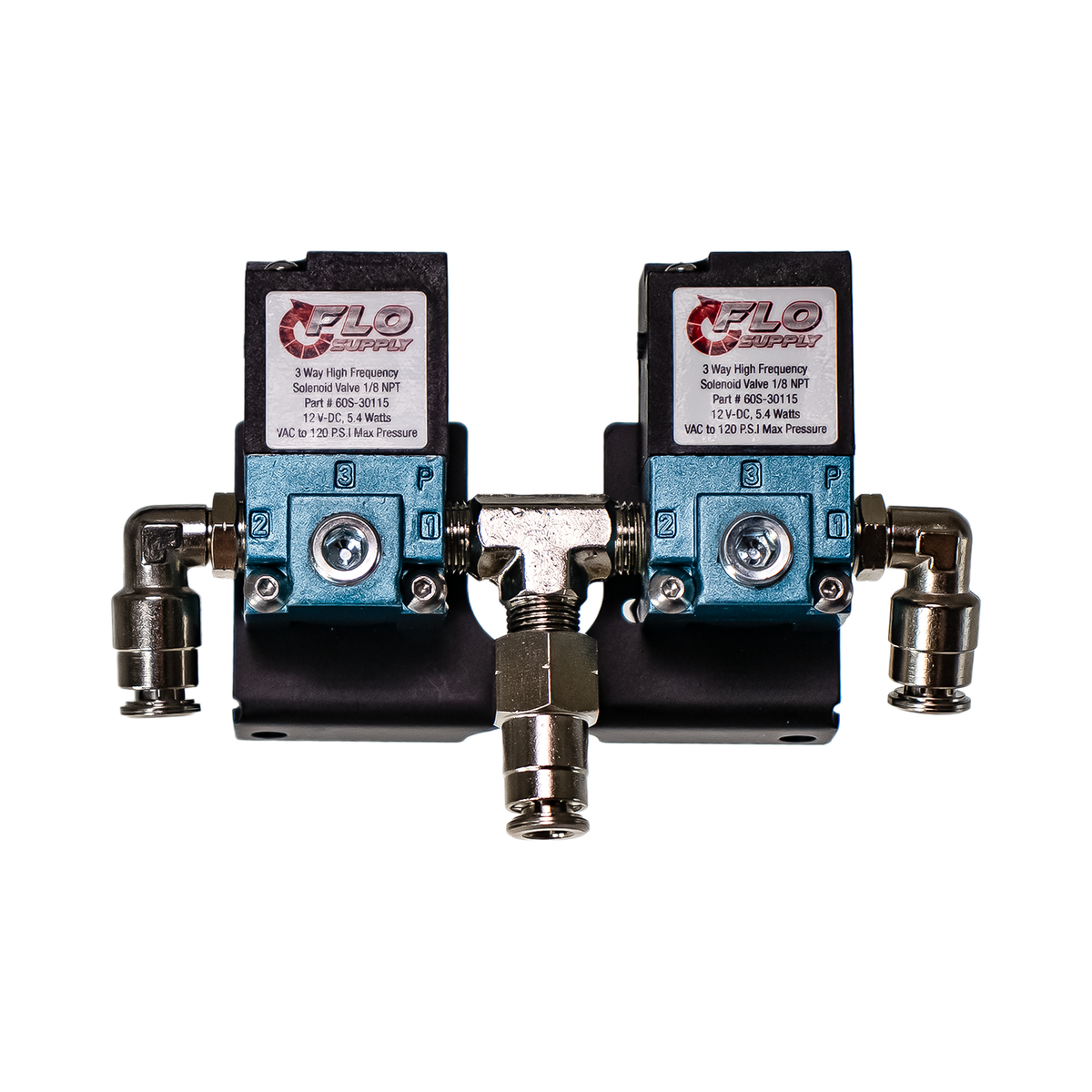 Flo Supply Dual 3-Port Boost Control Solenoid Valves with 90 Degree Bracket & Fittings