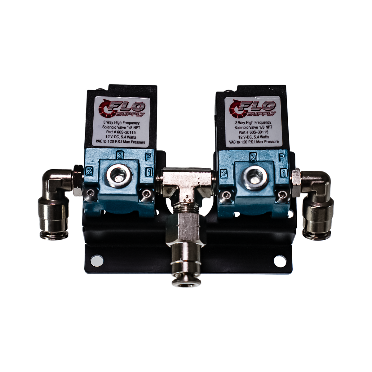 Flo Supply Dual 3-Port Boost Control Solenoid Valves with Stepped Degree Bracket & Fittings