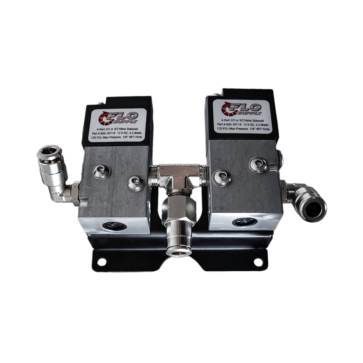 Flo Supply Dual 4-Port Solenoid Valves with Stepped Bracket & Fittings