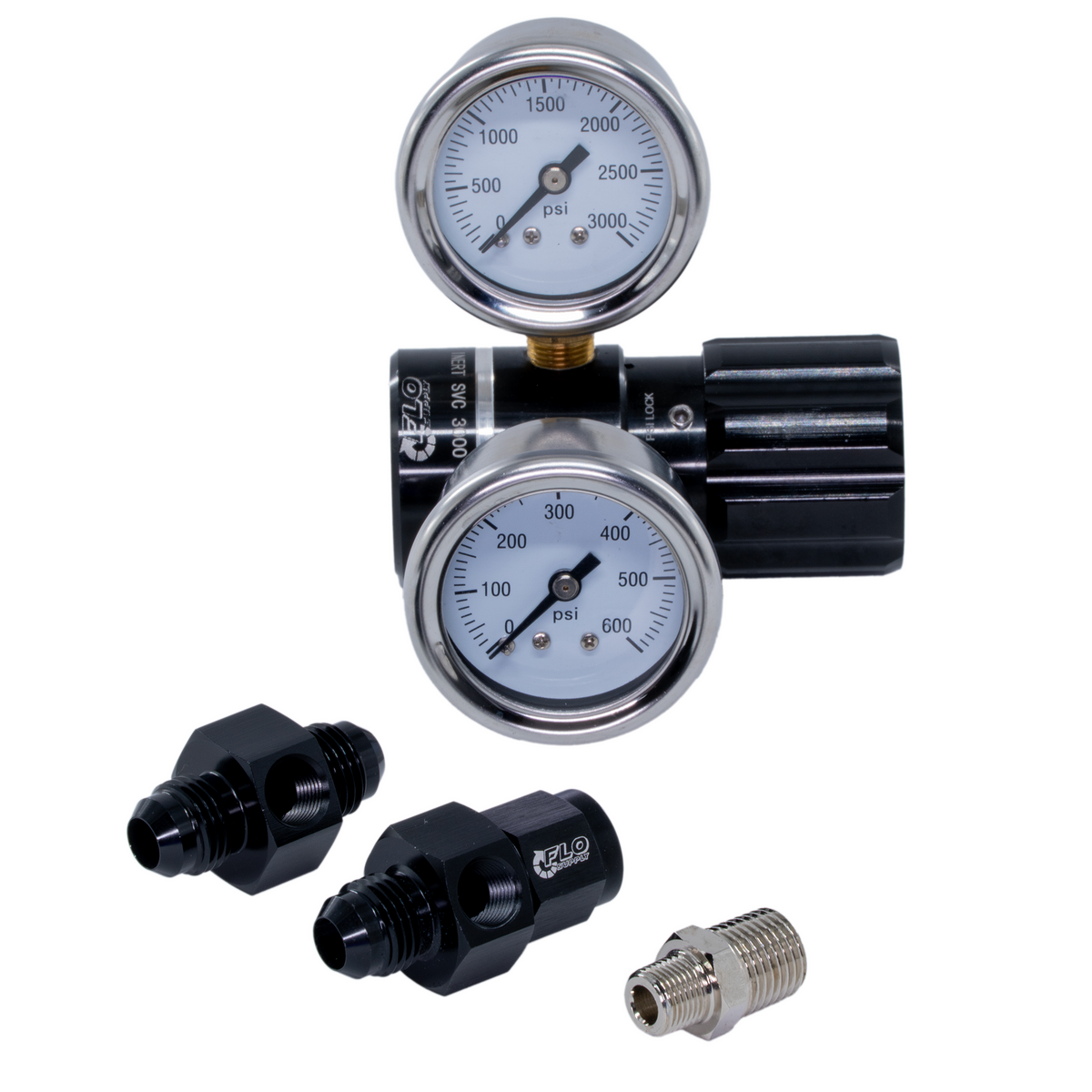 Flo Supply In-Line High Flow Adjustable Pressure Regulator Assembly - 6AN / 0-475psi