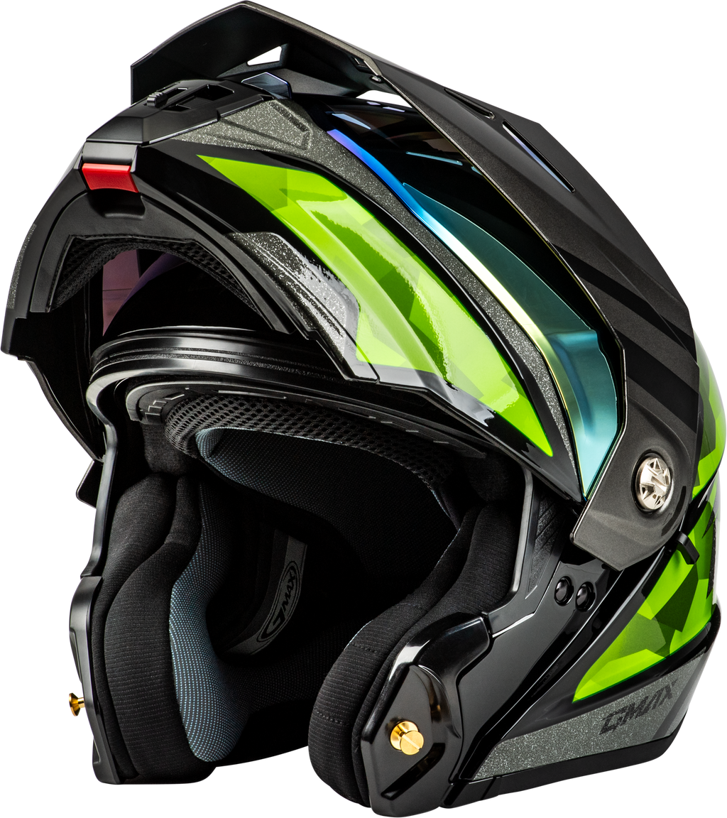 Md 74 Striker Modular Helmet W Gld Shld Blk/Slvr/Grn Mtlc Xs