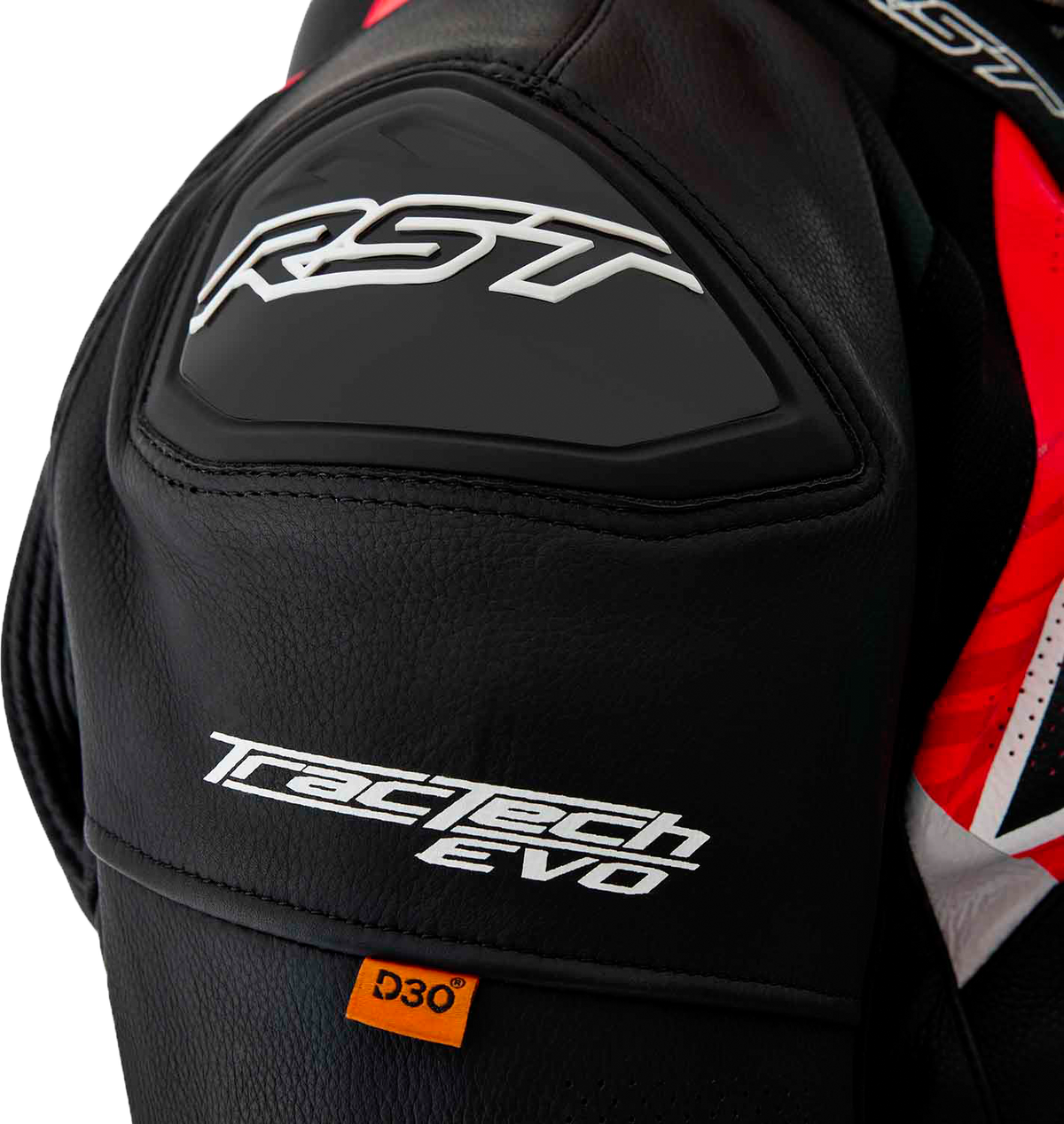 Tractech Evo D3o Jacket Blk/Flo Red Leather Lg