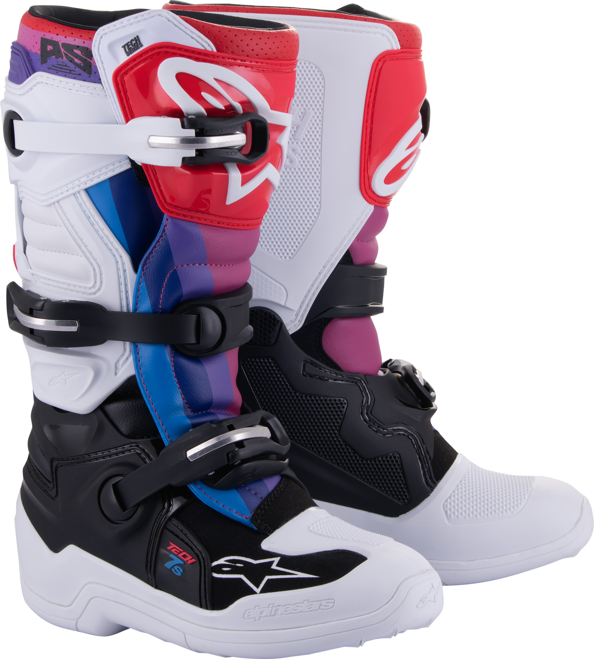 Tech 7s Boots Wht/Blk/Rainbow Sz 4