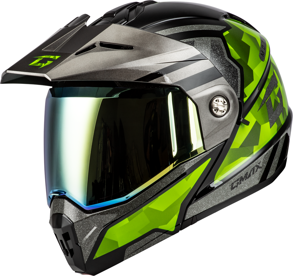 Md 74 Striker Modular Helmet W Gld Shld Blk/Slvr/Grn Mtlc 2x