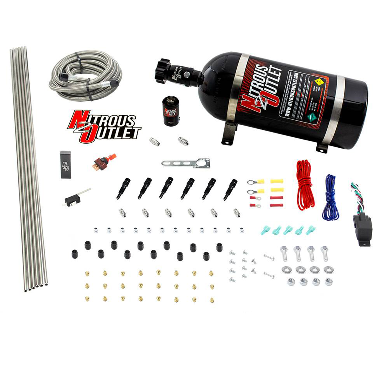 Nitrous Outlet Dry 6 Cylinder Direct Port System - .122 Nitrous Solenoid/Distribution Block/SBT Nozzles (75-375HP)(No Bottle)