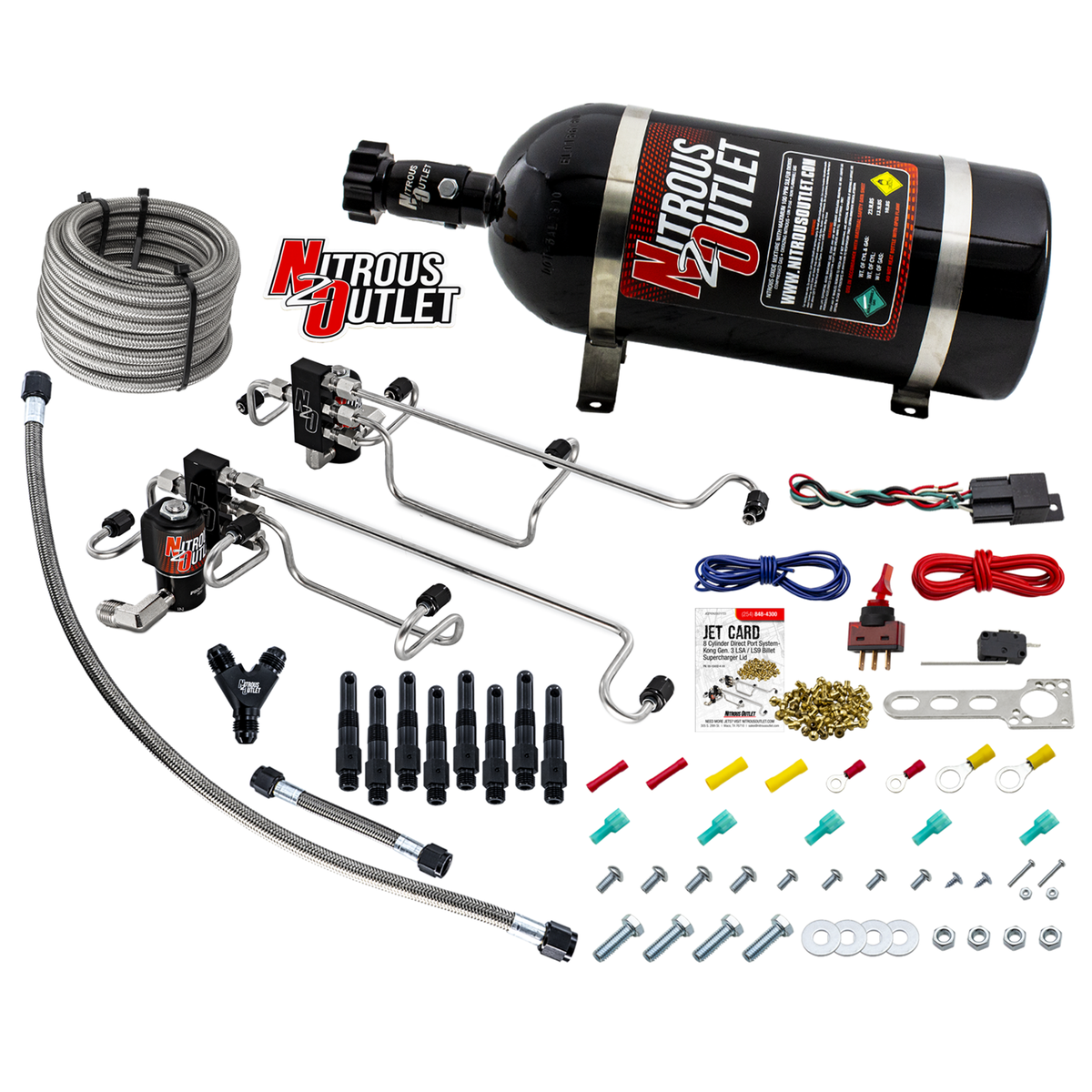 Nitrous Outlet 8 Cylinder Direct Port System - Kong Gen3 LSA/LS9 Billet Supercharger Lid (100-300HP)(No Bottle)
