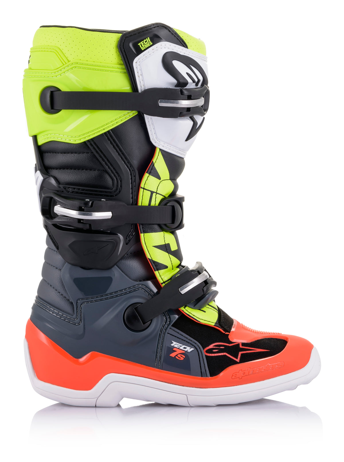 Tech 7s Boots Dark Grey/ Red Fluo/Yellow Fluo Sz 05